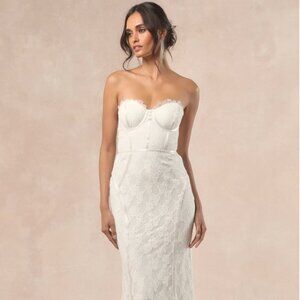 (NWT) Lulus Imani White Lace Bustier Mermaid Maxi Dress